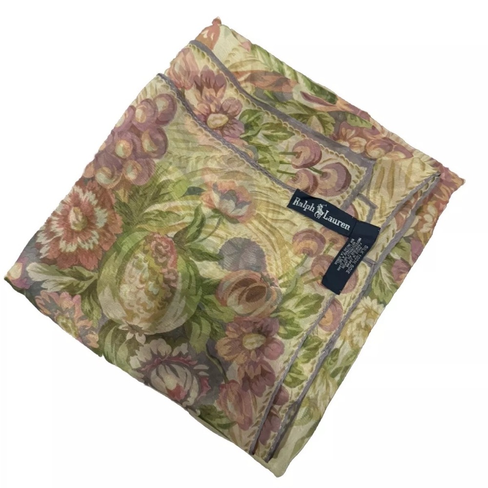 NWOT Ralph Lauren Floral Garden 100% Silk Green Pink‎ VINTAGE 90s 35” A8